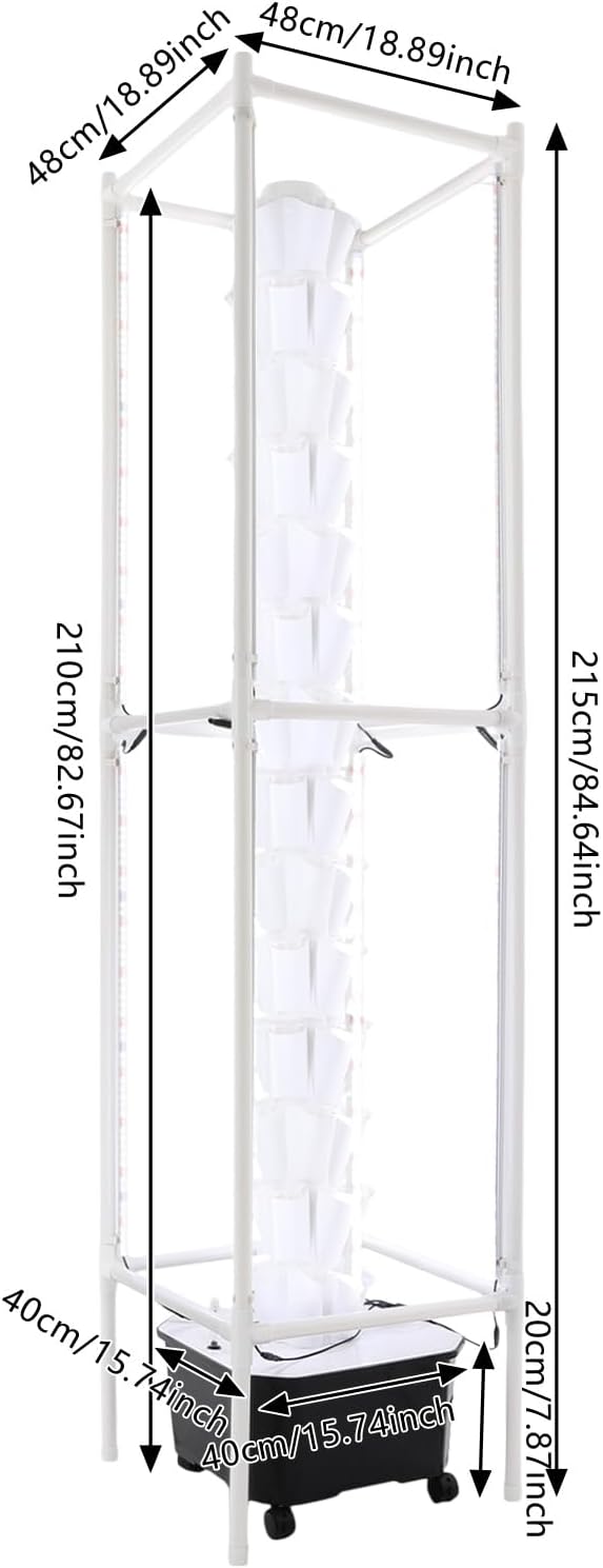 Hydroponic Growing Tower 70 Pods Large Vertical Garden System with 8 LED Light Strips &amp 6.6Gal Water Tank Hydroponic Grow System Kit with 4 Wheels for Vegetable Strawberry Herb (White)