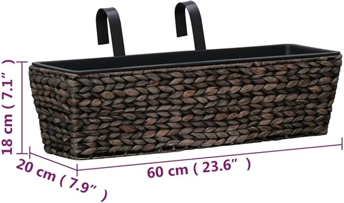 Garden Planter Set of 2 Brown Water Hyacinth Woven Steel Frame 23.6 Inch Rectangular Outdoor Planters for Deck Balcony Patio