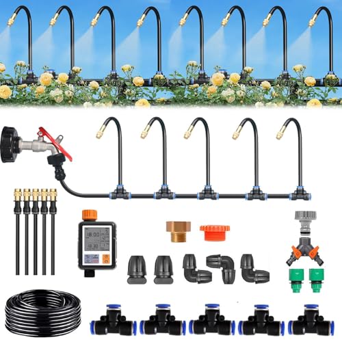 360° Curved Automatic Garden Irrigation System - Drip Watering Kits with Universal Spray 40m/131ft Length &amp Timer - Efficient Plant Watering Solution for Gardens