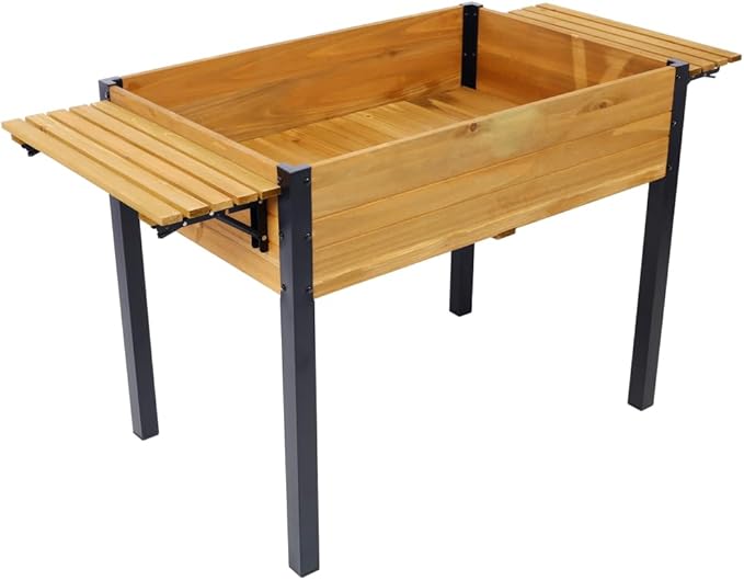 LICOME Wood Raised Planter BoxPlanters for Outdoor PlantsElevated Herbs Vegetables Flowers Great Patio Deck Balcony (Black+Brown + Wood-1)