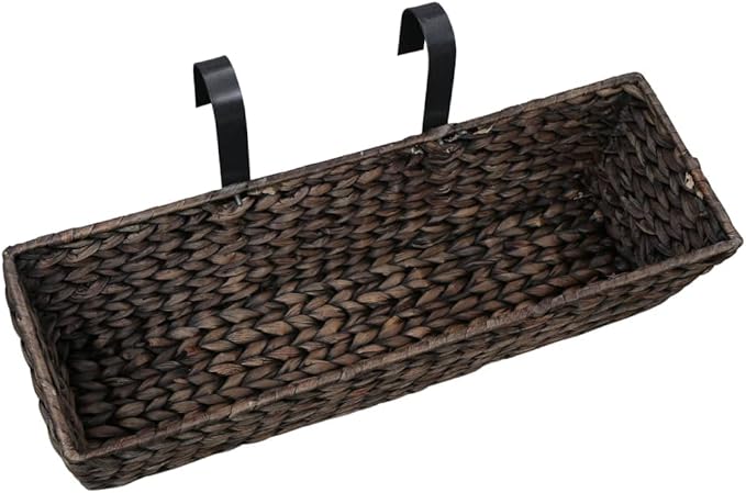 Garden Planter Set of 2 Brown Water Hyacinth Woven Steel Frame 23.6 Inch Rectangular Outdoor Planters for Deck Balcony Patio