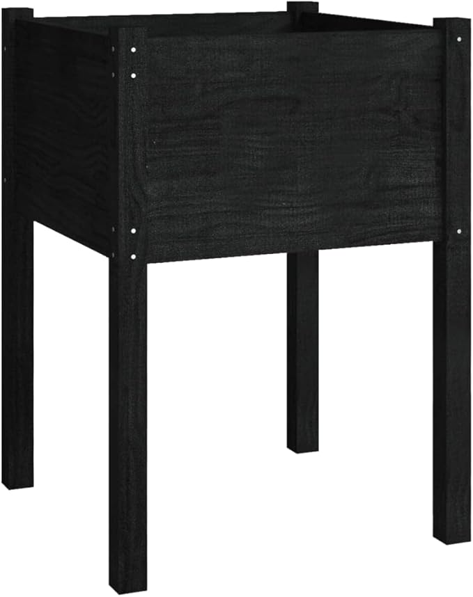 Wooden Garden Planter Box Stand with Legs Outdoor Raised Garden Bed Garden Yard Wood Box for Vegetables Flowers Herbs Black 19.7x19.7x27.6 Solid Wood Pine