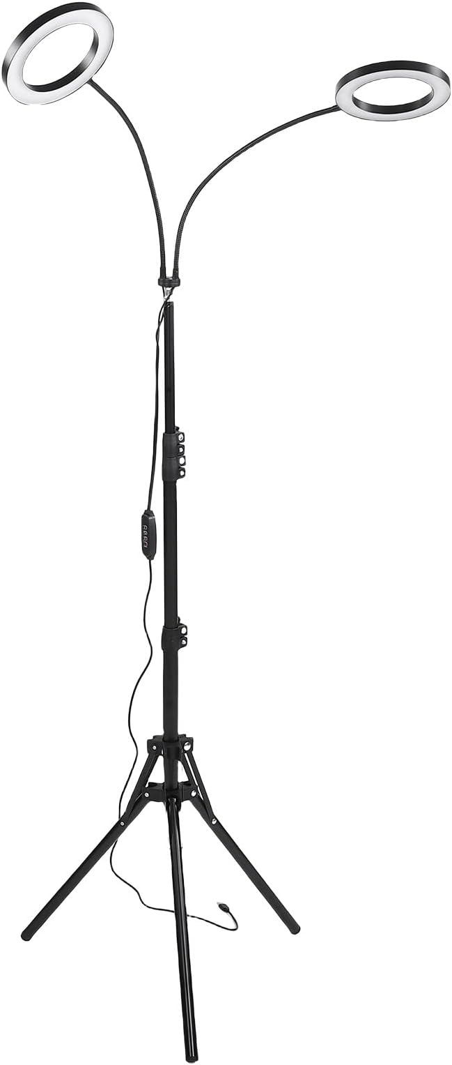 Buachois Plant Grow Light with 3/9/12H Timer 6 Brightness Levels Full Spectrum 108 LEDs Height Adjustable Floor Standing Lamp for Indoor House Plants (US Plug 2 Heads 20W Use 2A Adapter)