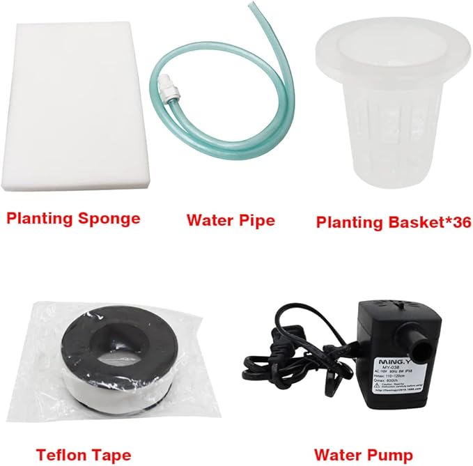 Wall-Mounted Hydroponic Grow Kit 36 Plant Sites Hydroponics Planting System 4 PVC Pipes Hydroponic Gardening Indoor System with 110V Water PumpPlanting SpongeHose