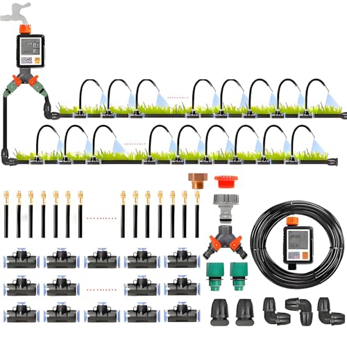 Automatic Drip Irrigation Kit with Timer 40m Garden Watering System Quick Connect 360° Copper Nozzle Ideal for Lawn Plants Courtyards Efficient Watering Solution
