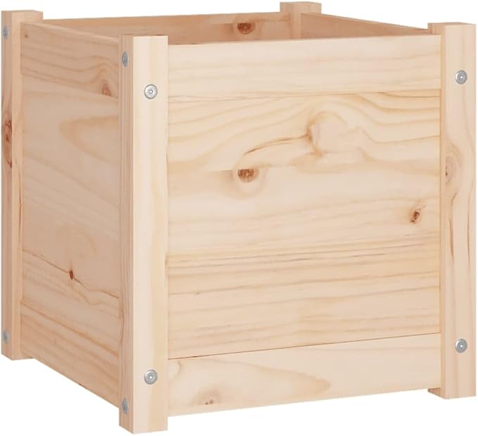 15.7in Rustic Pine Raised Garden Box Set of 2 Untreated Solid Wood Elevated Planter for Balcony Patio Indoor Outdoor Use Square Large Outdoor Planters for Herbs Flowers Veggies