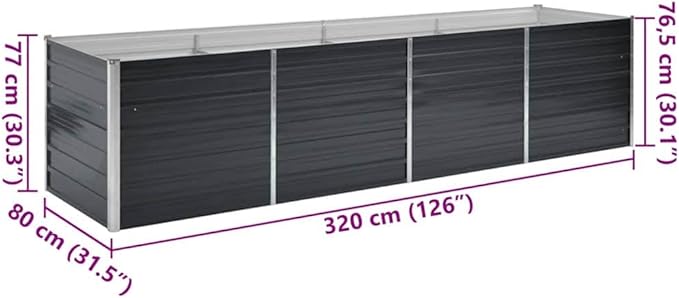Galvanized Steel Raised Garden Bed 126 x 31.5 x 30.3 in Anthracite Large Outdoor Planter Box with Open Bottom for Balcony Patio &amp Yard Modern Rectangular Patio Planters