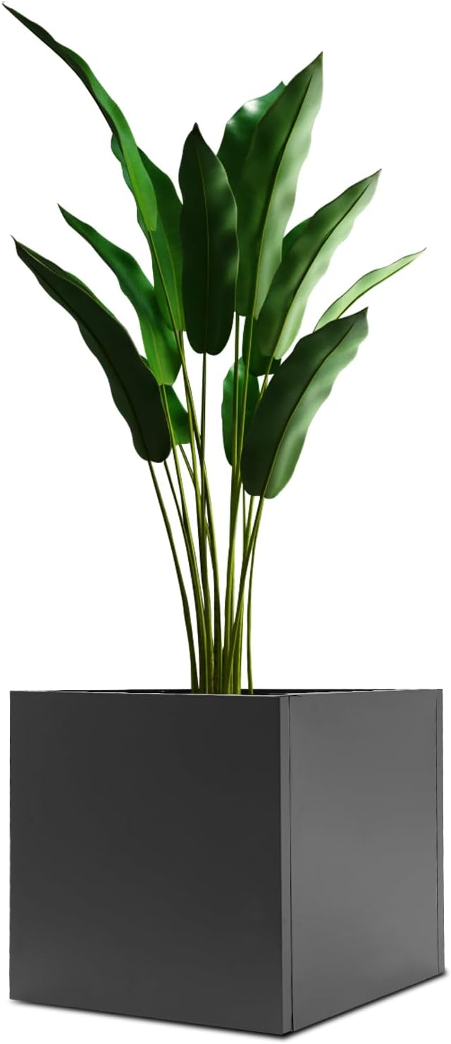 24 L x24 W x24 H Metal Flower Boxes Planter Boxes Outdoor Raised Garden Bed Indoor Outdoor Planting Bed Black Square Planter Box for Patios Lawn Yard Decor Storage
