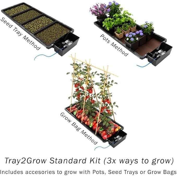 Happy Hydro Tray2Grow System - Standard Tray2Grow with No Tank - Self-Watering Gravity-Fed Hydroponic Indoor System Black