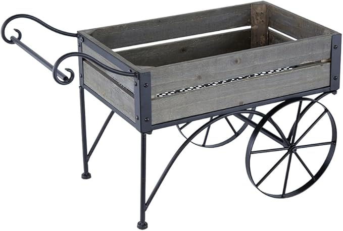 24.4x12.6x15.4 Rustic Black Trolley Cart Plant Stand Planter