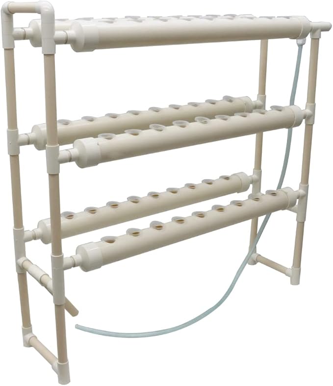 Hydroponic Grow Kit Hydroponics Growing System 54 Sites 6 Food-Grade PVC-U Pipes 3-Layers 2-Row Indoor Planting Kit with 110V Water Pump Timer for Growing Vegetables Flowers Plants