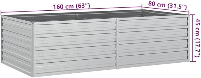 Garden Raised Bed Silver Galvanized Steel 63 Large Rectangular Outdoor Planter for Vegetables Herbs Flowers Durable Garden Beds