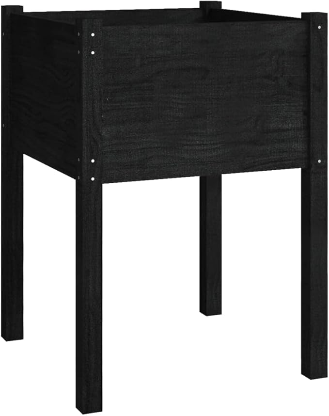 Planter Black Solid Pinewood Outdoor Garden Planter Square 19.7x19.7x27.6 in Durable Raised Garden Bed for Flowers Patio and Balcony