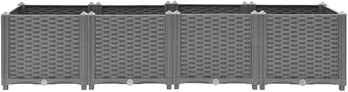 Large 63 x 63 x 14.9 in Light Grey Raised Planter Box UV-Resistant Polypropylene Garden Bed with Basketweave Texture Modern Outdoor Flower &amp Herb Container for Patio Balcony