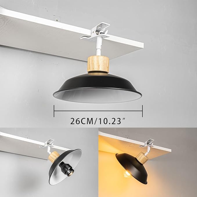 Simple Clip Mount 5.9Ft Plug in Timing Cord Plant Light Full Spectrum 4500K 10W Wood Base Black Metal Adjusted Angle Clamp Light for Indoor Plants Flowers