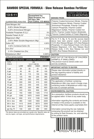 Real Growers Bamboo Special 13-5-11 – 12-Month Slow-Release Fertilizer for Outdoor Clumping Bamboo – 18 lb