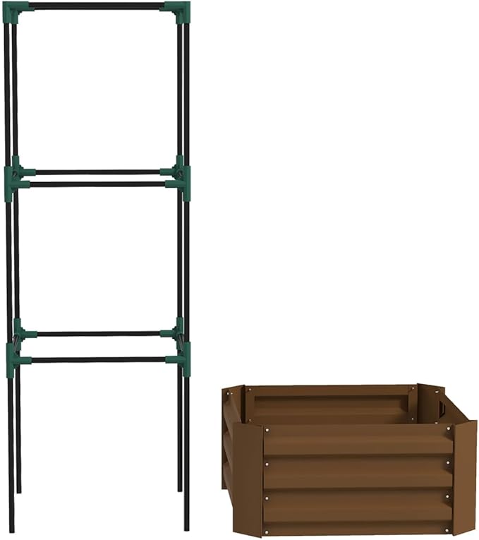 Raised Garden Bed with Trellis Flower Shelf Wood Planter Box 24 W x 24 D x 55 H