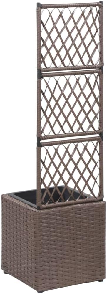 SKM Trellis Raised Bed with 1 Pot 11.8x11.8x42.1 Poly Rattan Brown