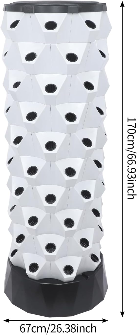 80 Pots Hydroponic Grow Tower Indoor 10-Tier Hydroponic Growing System Kit with 7.93Gal Water Tank &amp 660GPH Pump Automatic Watering Soil-Free Planter for Vegetables Lettuce Strawberry White
