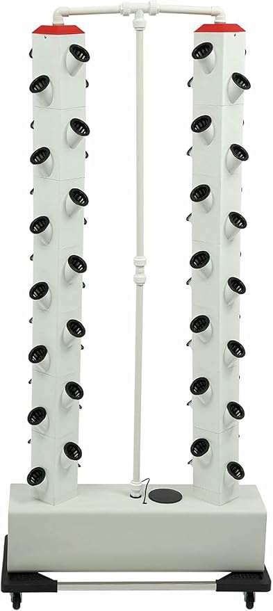Indoor Hydroponics Growing System Kit - 2-Tier 56-Plant Hydroponic Tower with Breeding Sponges Seed Trays Water Pump for Gardening-