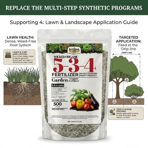Old Cobblers Farm Wicked 5-3-4 All-Purpose Fertilizer – Balanced Nutrition for Gardens Lawns &amp Plants (5 lbs | 10 lbs | 15 lbs | 20 lbs) (5 lbs)