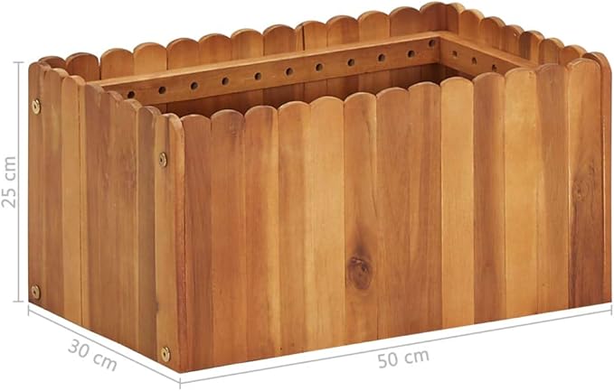 Wooden Raised Garden Planter Bed Solid Acacia Wood Slatted Design Patio Flower Plant Vegetable Bed Lawn Backyard Outdoor Patio DIY Decor 19.6x11.8x9.8