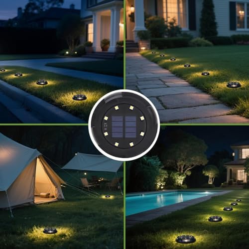 8PCS Solar Outdoor Lights IP65 Waterproof LED Landscape Lighting Rechargeable 500mAh 0.2W Solar Panel Warm White Glow for Garden Pathway Decoration
