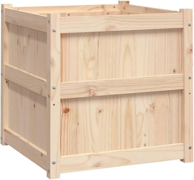 Garden Planter Set of 2 Natural Solid Pine Wood Raised Garden Bed 23.6x23.6 Inch Square Planter Box for Outdoor Plants Rustic Finish Brown