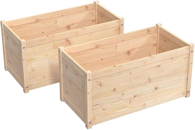 2pcs Wooden Garden Planter Box Outdoor Raised Garden Bed Garden Yard Wood Box for Vegetables Flowers Herbs and Succulents 39.4x19.7x19.7 Solid Wood Pine