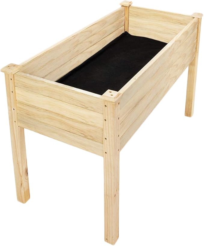 VINGLI Heavy Duty Raised Garden Bed with Bed Liner Wood Elevated Planter with Legs for Vegetables Fruits Potato Onion Flower Outdoor Sturdy Long Lasting Planter Box Kit (Elevated Without Wheels)