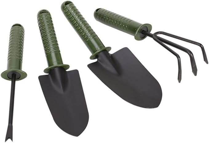 Garden Tool Set 4 PCS Gardening Tool Set with Non-Slip PP Grip Rake Shovel Spade Outdoor Hand Tools Set Beach Comb Tool Kit Gifts for Grandparents SeniorsWomen and Men (4pcs/Set)