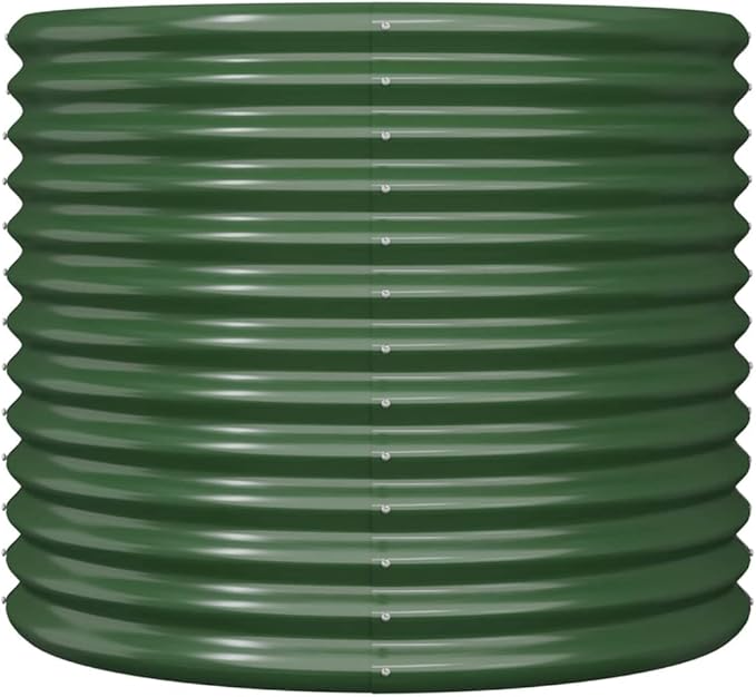 Green Powder-Coated Steel Garden Planter 31.5x31.5x26.8 Inch Outdoor Raised Garden Bed Durable Weather-Resistant Round Planter for Vegetables Flowers Herbs
