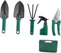 Portable 5pcs Garden Tool Set with Steel Shovel Rake Pruning Shears and Carrying Case for Flower Planting and Soil Cultivation