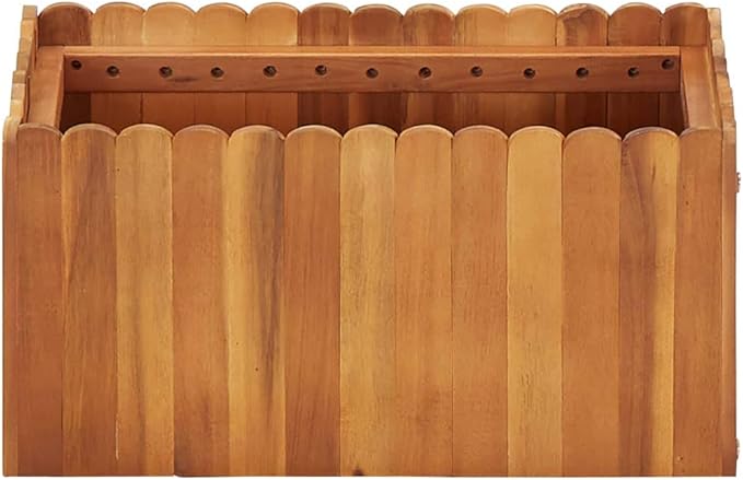 Wooden Raised Garden Planter Bed Solid Acacia Wood Slatted Design Patio Flower Plant Vegetable Bed Lawn Backyard Outdoor Patio DIY Decor 19.6x11.8x9.8