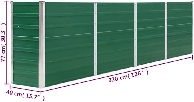 vidaXL Garden Raised Bed Galvanised Steel Rectangular Garden Planter for Flowers and Planters Bottomless Raised Flower Bed Weather-Resistant Green 126x15.7x30.3