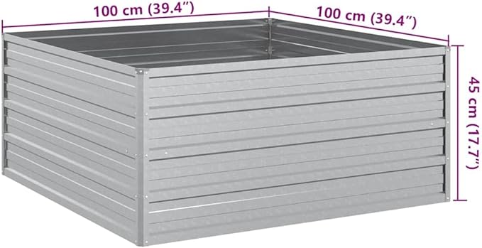Garden Raised Bed Silver Galvanized Steel 39.4x39.4x17.7 in Square Outdoor Planter for Vegetables Flowers Durable Metal Garden Beds