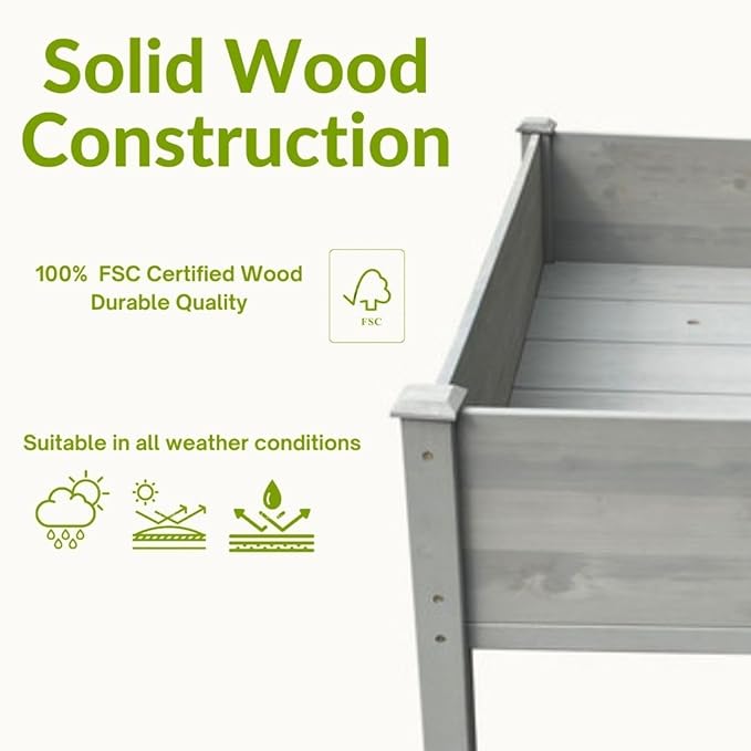 BTExpert 4ft Raised Garden Bed with Legs 48x24x30in Elevated Wood Planter Box Stand for Vegetable Flower Backyard Patio Balcony Bed Liner Outdoor - Grey 30 in Height