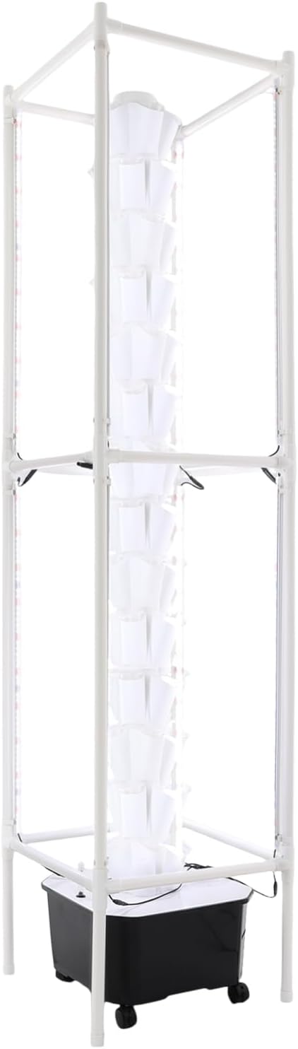 Hydroponic Growing System Kit - 70 Pods Large Vertical Hydroponics Tower with 8 LED Light Strips 14-Tiers Smart Indoor Herb Garden for Kitchen Office Winter Balcony Planting (White)