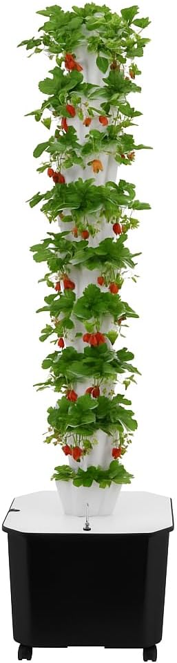 10-Tier 50-Hole Vertical Hydroponic Growing System with Wheels &amp Timer | Indoor Outdoor Herb Garden Kit for Lettuce Strawberries Vegetables | Soilless Self-Watering Planter (White)