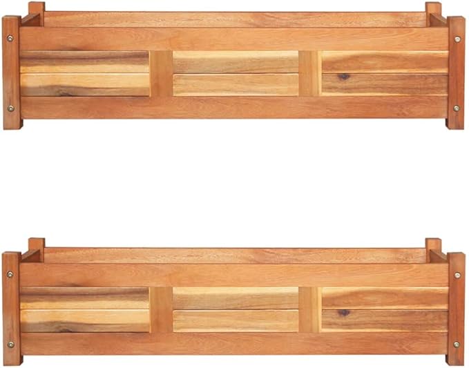 vidaXL Garden Raised Beds Set of 2- Acacia Wood Planter Boxes with an Oil Finish for Outdoor Planting - 39.4x11.8x9.8