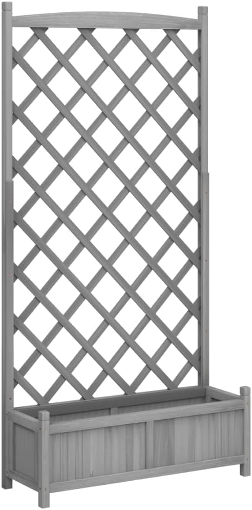 Planter with Trellis Gray Solid Wood Fir Raised Garden Bed Outdoor Garden Planter Box for Climbing Plants Patio Planters Elevated Raised Planter Box for Flowers and Vegetables