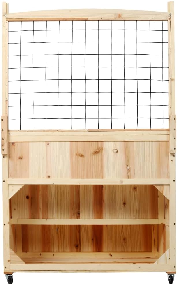Sturdy Galvanized Steel Raised Garden Bed with Built-in Trellis Mobile Vertical Planter for Vegetables Herbs and Flowers (Natural Wood + Wood)