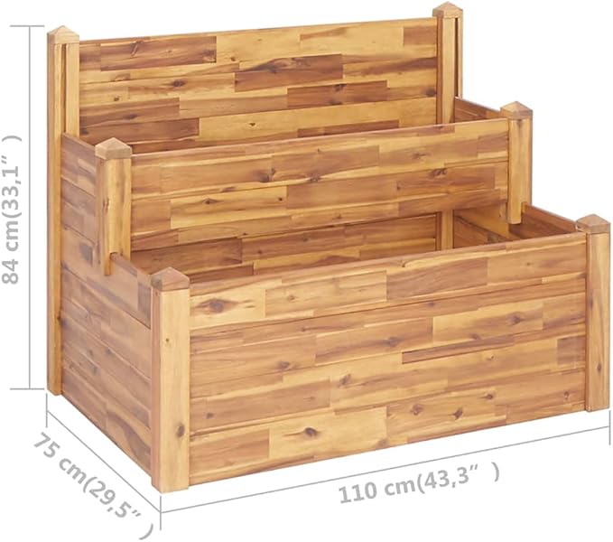 2-Tier Wooden Garden Planter Box Wood Garden Raised Bed Outdoor Garden Bed Planter Box Solid Wood for Plants Vegetables Herbs and Flowers 43.3x29.5x33.1-579