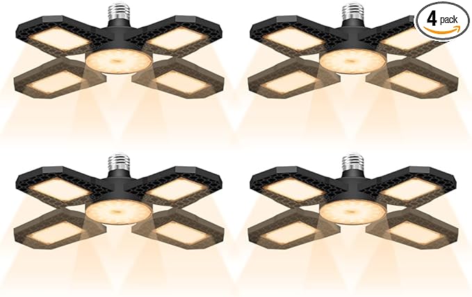 4 Pack 1000W Adaptable LED Grow Lamps-240 LEDs with E27/E26 Base Sunlight-Infused Full Spectrum 4 Rotatable Panels AC 100-277V Suitable for Indoor Plant Shelves Commercial Greenhouses Hydroponic Trays