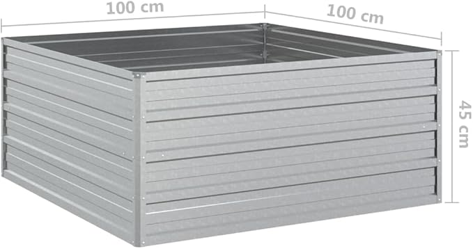 Garden Raised Planter Raised bedsGalvanized PlanterFlower BedTroughMetal PlanterRaised Garden BedBed 39.4x39.4x17.7 Galvanized Steel Silver