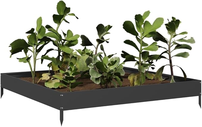 Square Garden Raised Bed Black Powder-Coated Steel 39.4x39.4x7.3 in Modern Outdoor Planter for Patio Balcony Yard and Garden