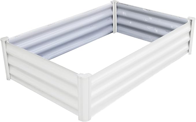 ABSCO The Organic Garden Co. Premium Galvanized DIY 4' x 3' Rectangle Garden Bed with Easy Assembly Superior Drainage Surfmist White Steel Metal Planter Box 12 Walls for All Plants