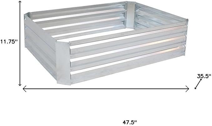 HomeRoots 12 X 48 Silver Steel Rectangular Raised Garden Bed