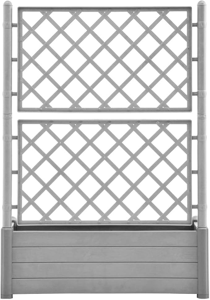 Garden Planter with Trellis Outdoor Planter Box with Trellis Raised Garden Bed with Trellis for Climbing Plants Vegetable 39.4x16.9x55.9 PP Stone Gray-525