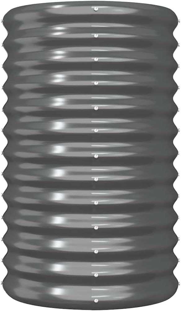 15.7 in Round Garden Planter Anthracite Powder-Coated Steel Outdoor Pot for Balcony Patio Large Capacity Modern Design Weather-Resistant